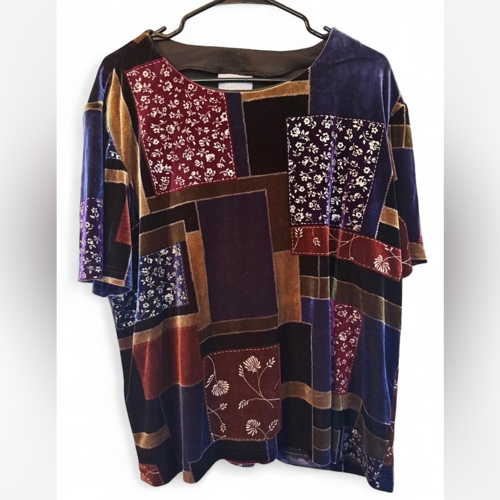 Blair Multicolor Patchwork Velvet Vintage Blouse